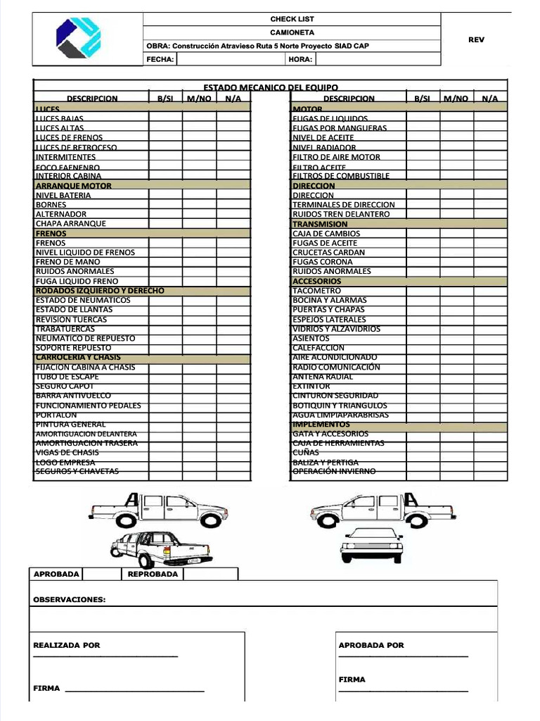 Checklist de Mantenimiento de Camioneta | PDF | Carros deportivos ...