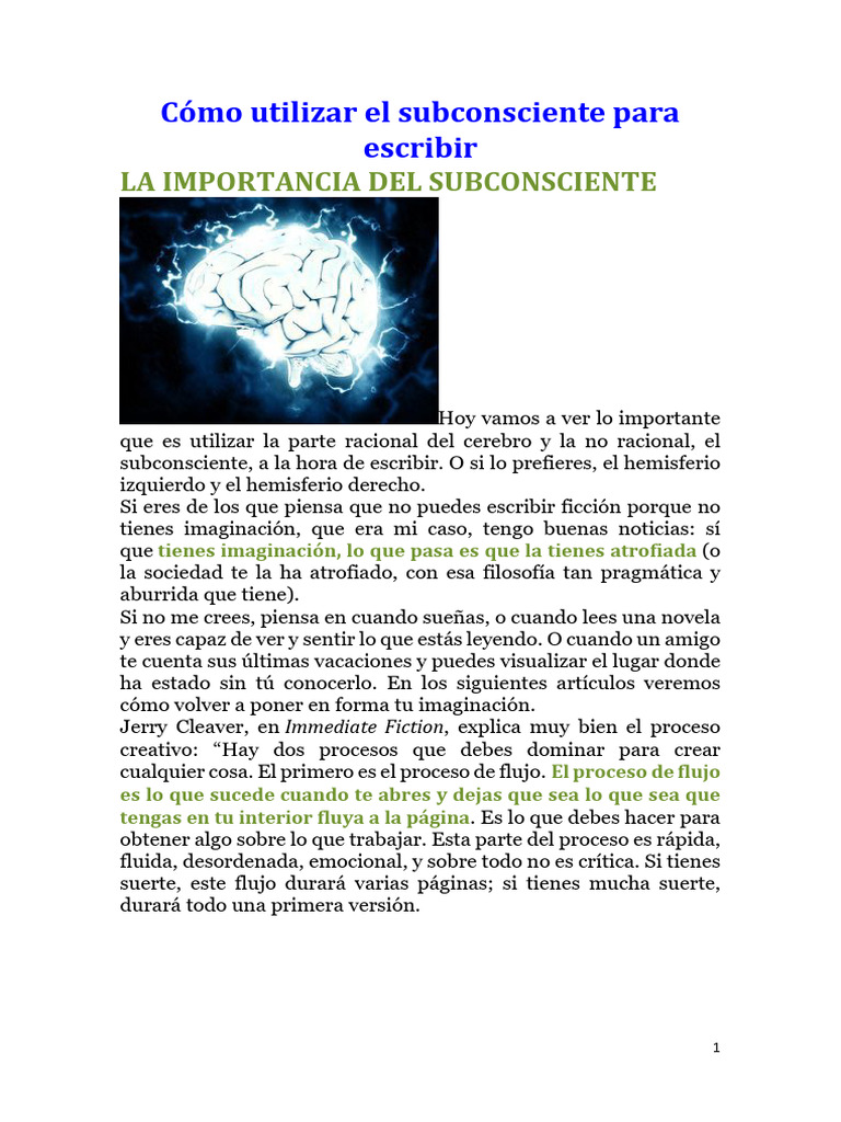 Cómo Utilizar El Subconsciente para Escribir | PDF | Novelas | Imaginación