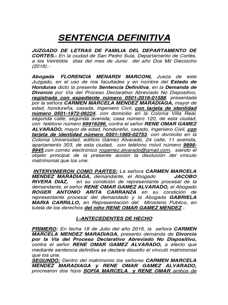 Sentencia Divorcio Contencioso Transformada Mutuo | PDF | Derecho