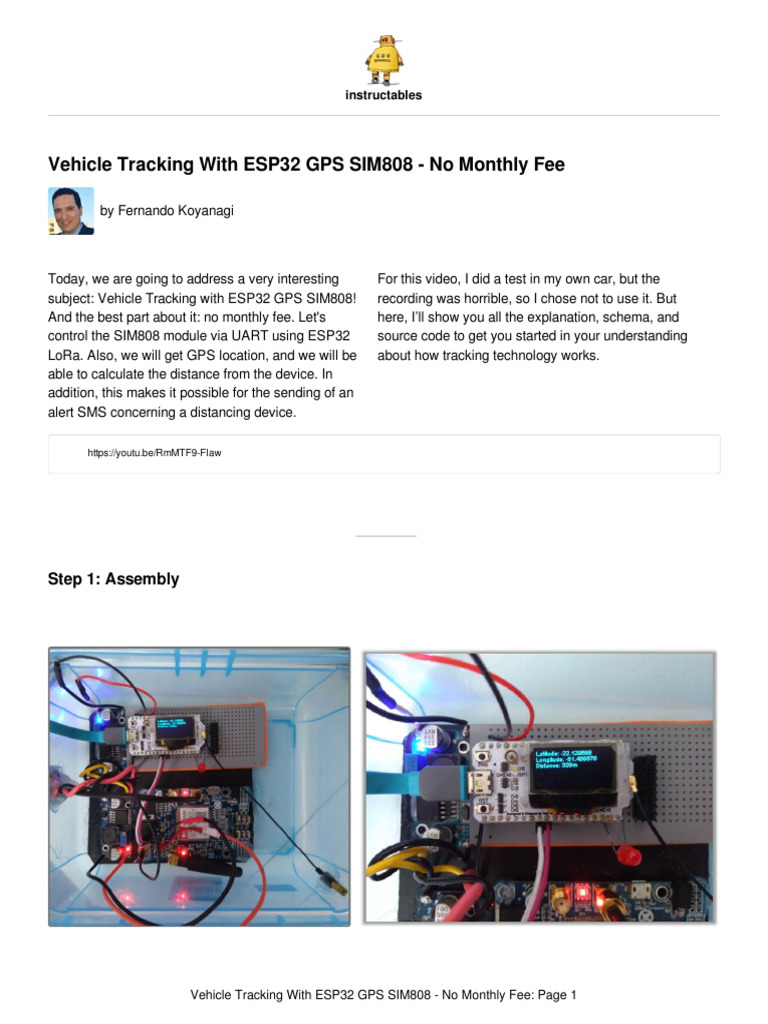 Vehicle Tracking With ESP32 GPS SIM808 No Monthly Circuit Diagram