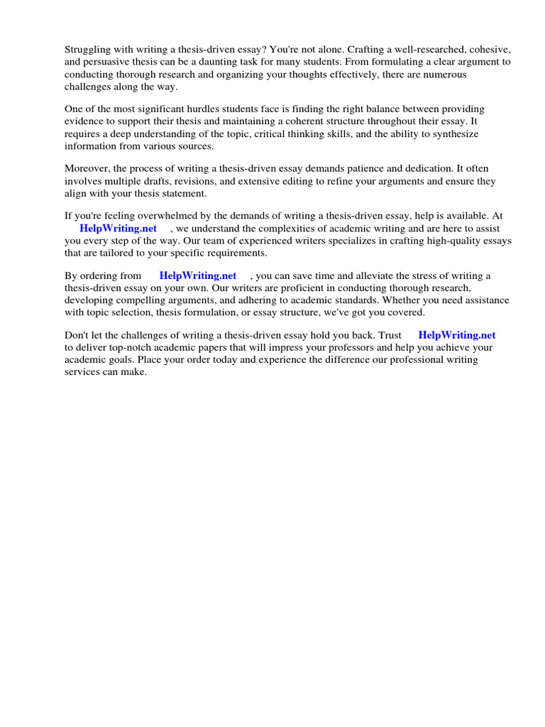 Example of Thesis Driven Essay | Download Free PDF | Essays | Thesis