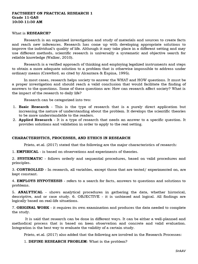 Factsheet On Practical Research 1 | PDF | Experiment | Theory