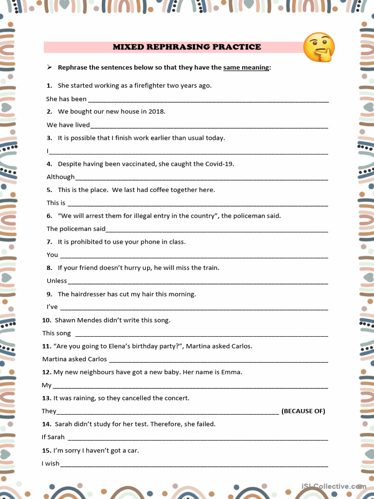 Mixed Sentence Rephrasing Exercises | PDF
