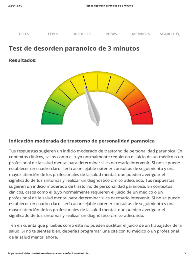 Test de Trastorno Paranoico Breve | PDF | Trastorno mental | Sicología