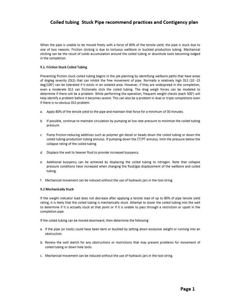 CT Stuck Pipe Procedures and ERP | PDF | Pump | Pipe (Fluid Conveyance)
