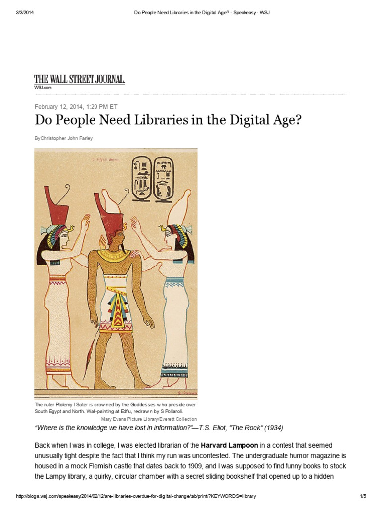 Do People Need Libraries in The Digital Age - Speakeasy - WSJ | PDF