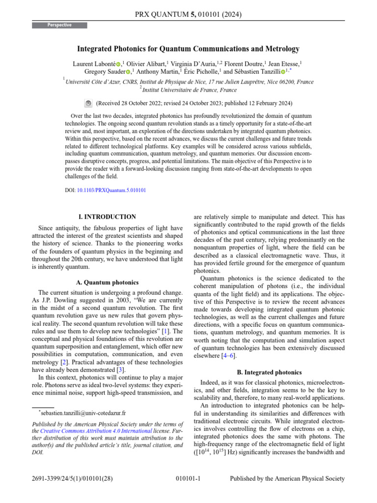 Integrated Photonics For Quantum Communications An | PDF | Science ...
