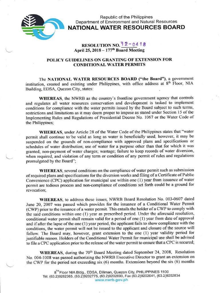 Guidelines for Conditional Water Permit Extensions | PDF | Government ...