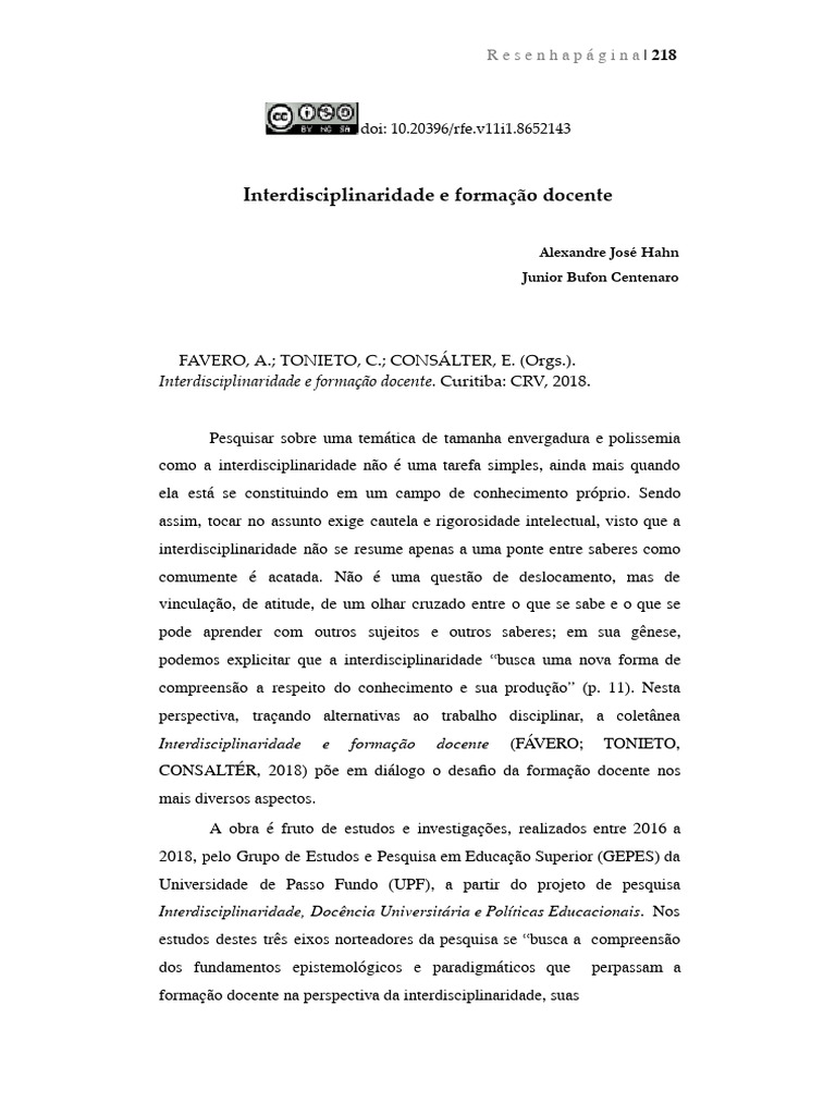 Ppe 2 texto 2 interdisciplinaridade e forma o docente fvero et