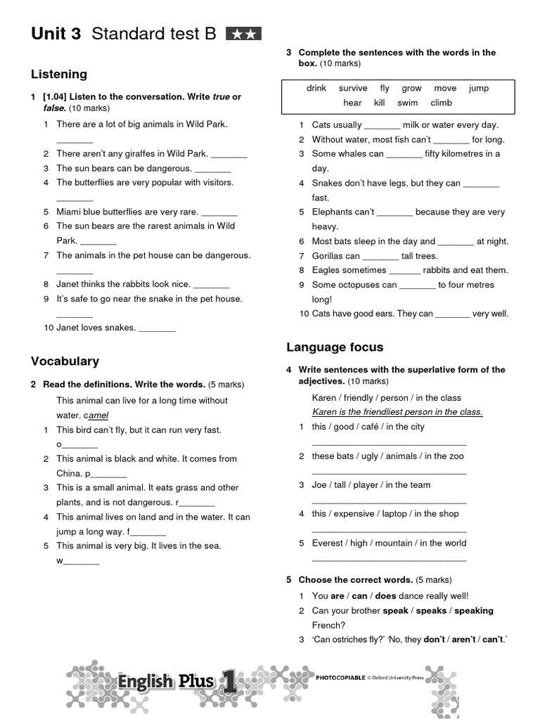 Unit 3 standard test b pdf elephant organisms
