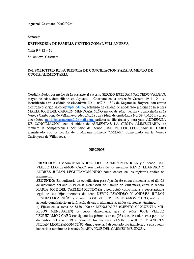 Aumento Cuota Alimentaria | PDF