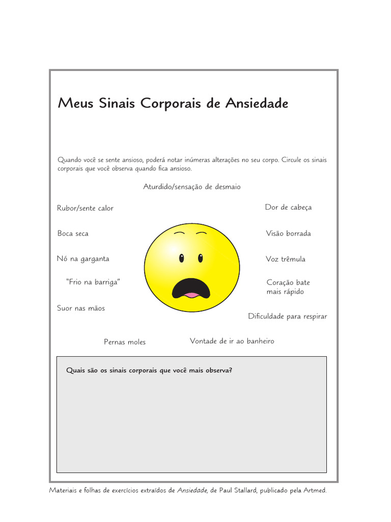 ATIVIDADE meus sinais de ansiedade, o que me deixa ansioso | PDF