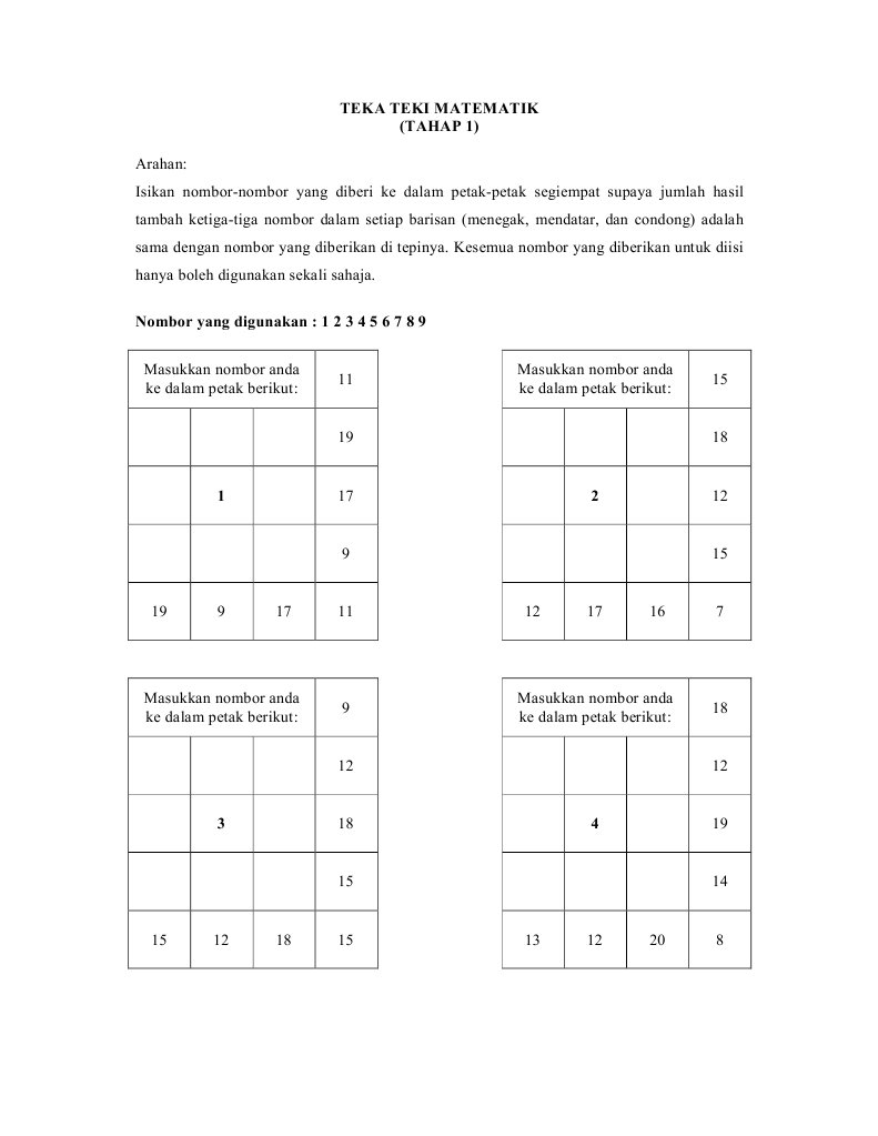 Teka Teki Matematik 1 Pdf