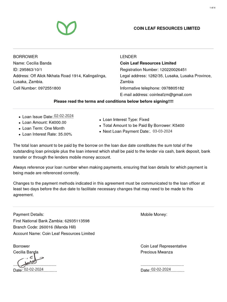 Cecilia Banda Coin Leaf Resources Limited 1 Download Free PDF 
