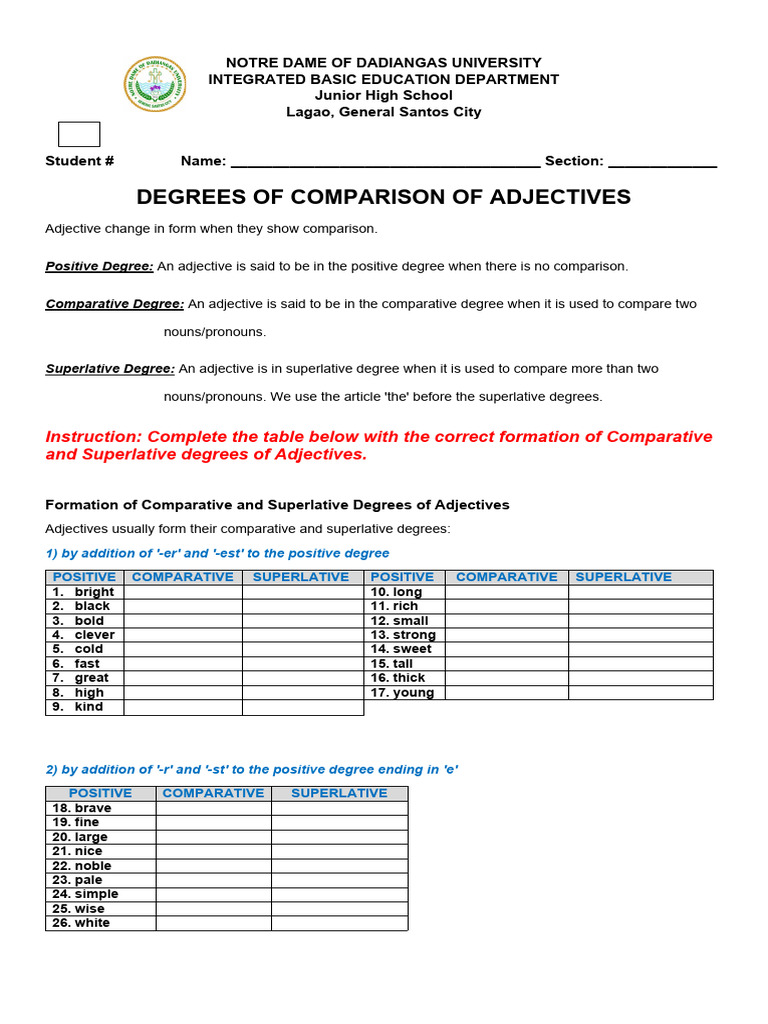 Degrees of Comparison in Adjectives | PDF | Adjective | Human Communication