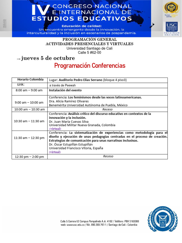 Programación General IV Congreso Nacional e Internacional de Estudios ...