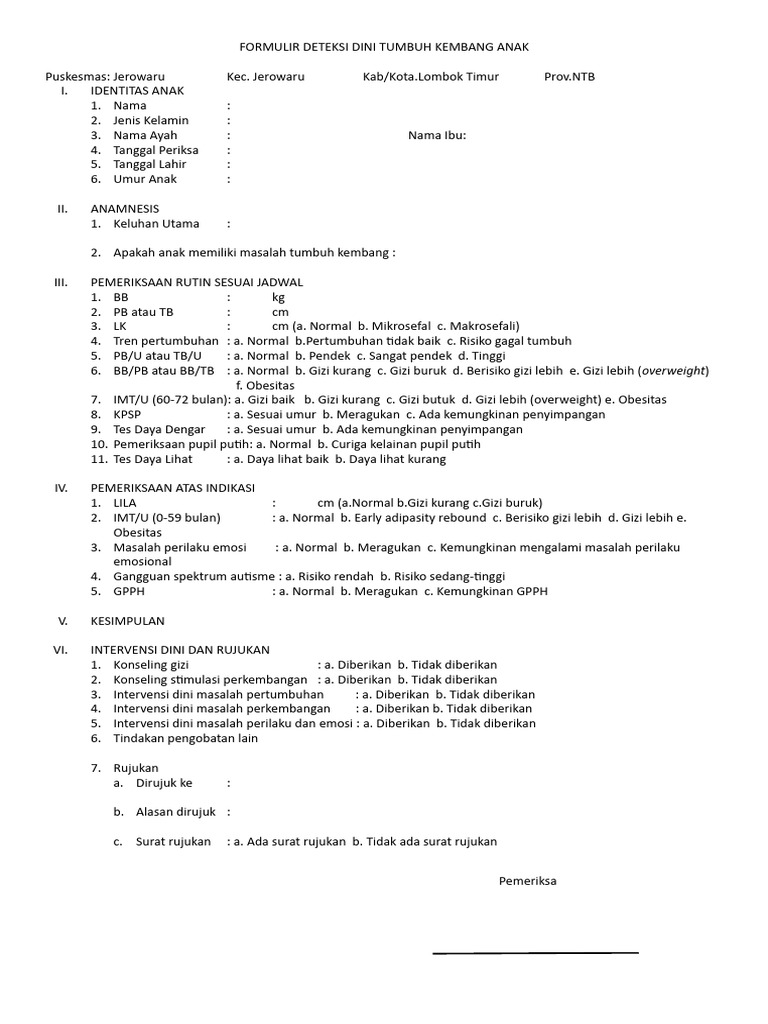 Formulir Deteksi Dini Tumbuh Kembang Anak Pdf