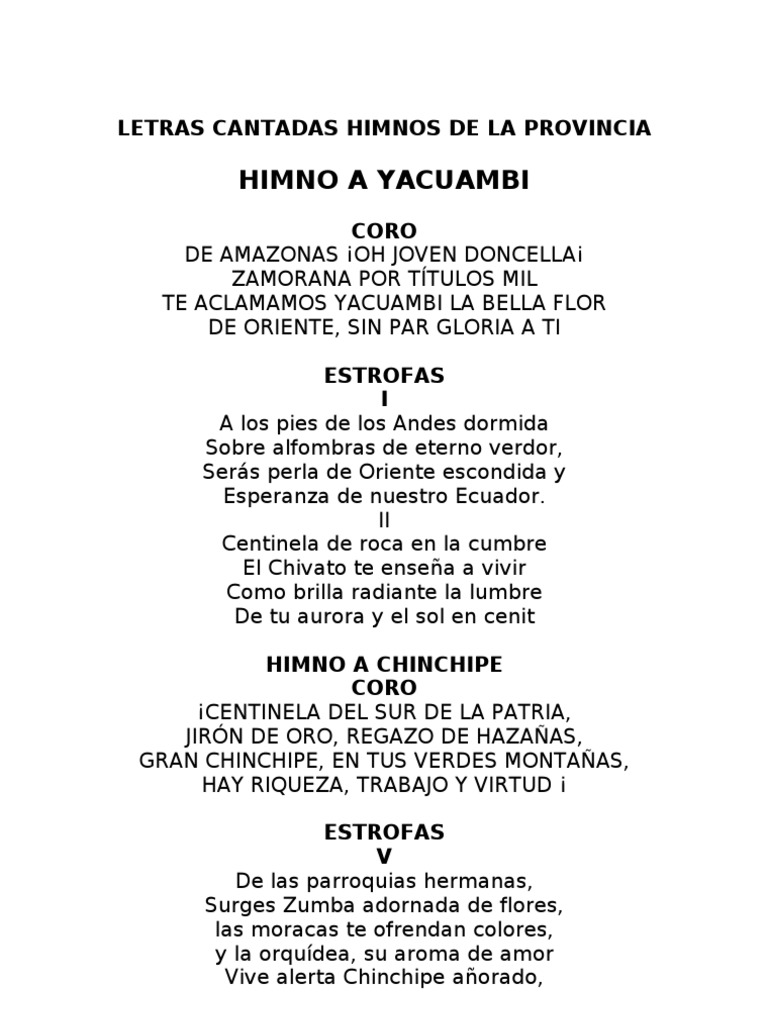 Letras Sacadas Del Audio Himnos De La Provincia Religion Y