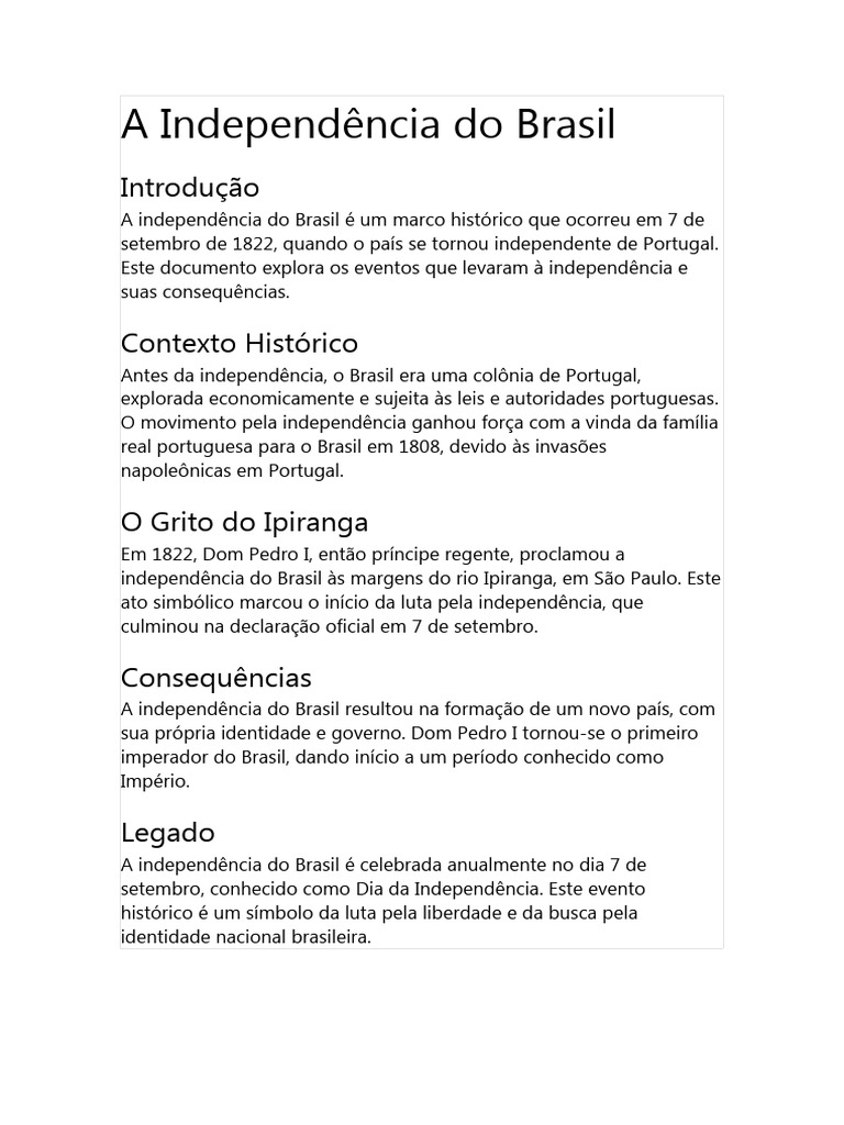 A Independência Do Brasil Resumo | PDF