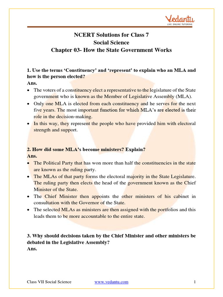 How State Government Works: Class 7 Guide | PDF | Accountability ...