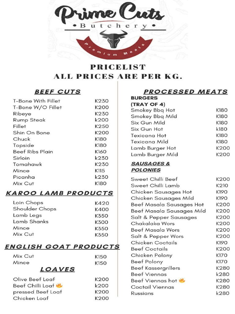 Primecuts Febuary Pricelist | PDF