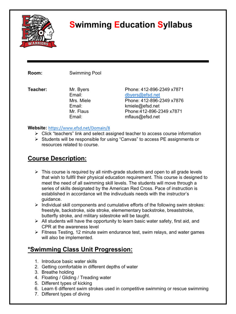 EF Swimming Syllabus PDF Physical Education Swimming
