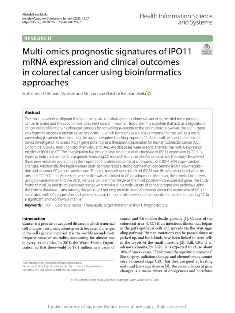 Multi-Omics Prognostic Signatures of IPO11 MRNA Ex | PDF