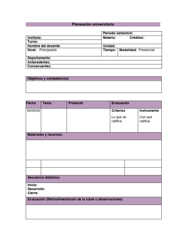 Formato de Planeación Universitaria | PDF | Crecimiento personal y ...