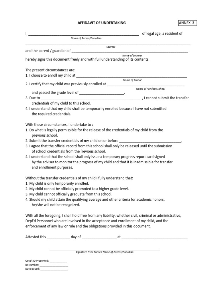 Affidavit of Undertaking For Transferee | PDF