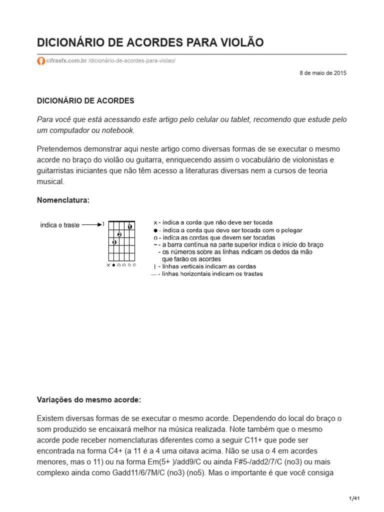 Dicionário De Acordes Para Violão Pdf