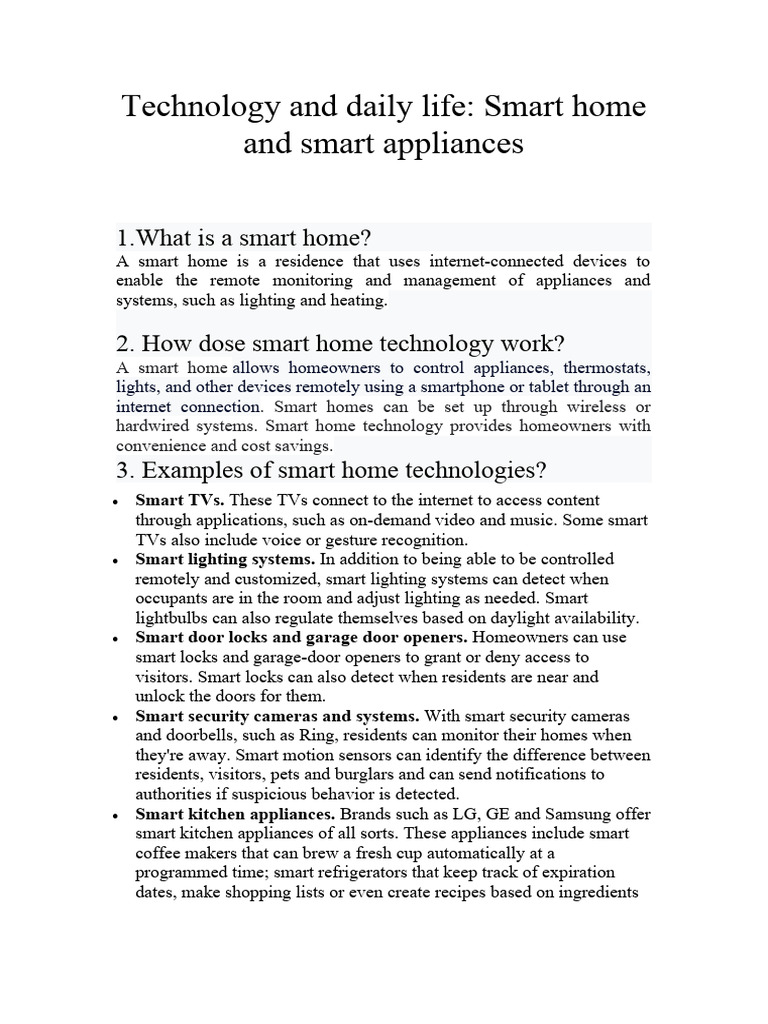 Technology And Daily Life Pdf Home Automation Home Appliance