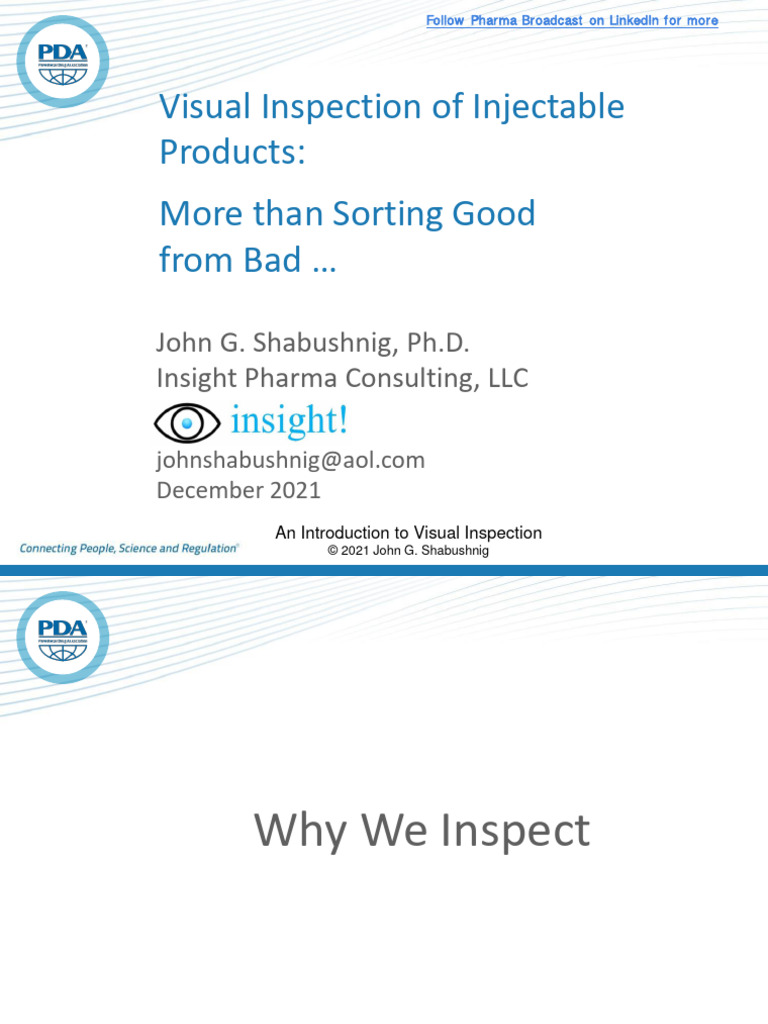 PDA Visual Inspection of Injectable Products | PDF