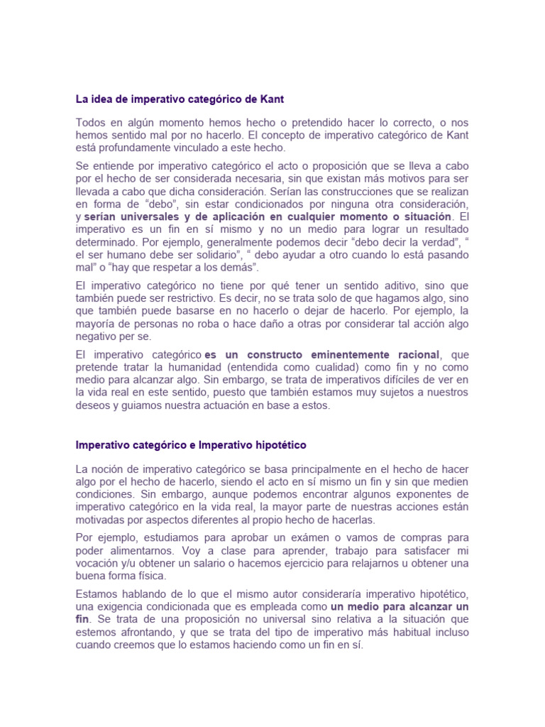 La Idea de Imperativo Categórico de Kant | PDF