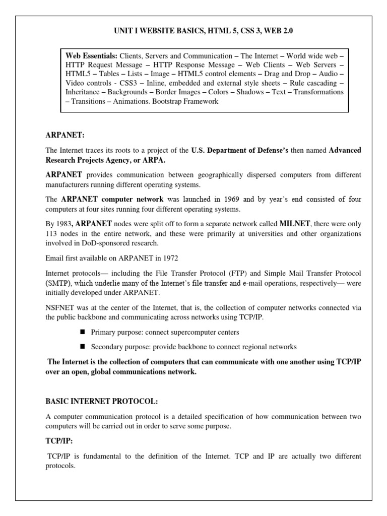 UNIT I Notes (Upto HTML) | PDF