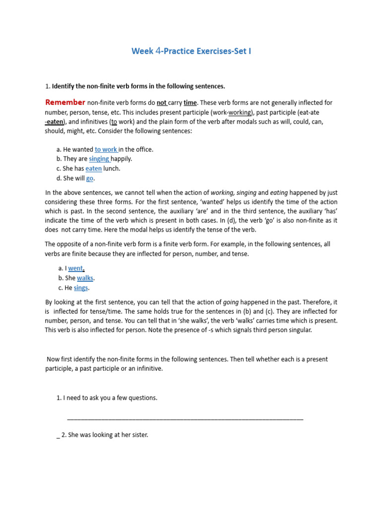 Non-Finite Verb Forms Practice | PDF | Verb | Linguistic Typology