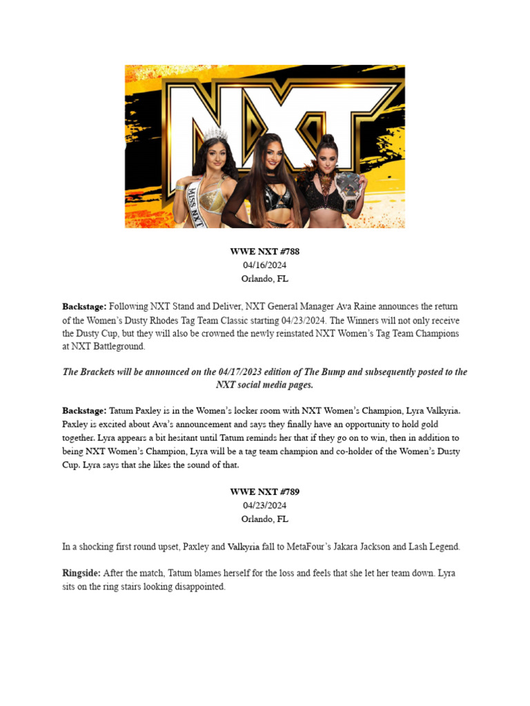 NXT Women's Tag Team Classic Returns | PDF