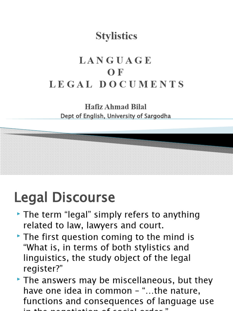 Legal Language and Stylistics Overview | PDF