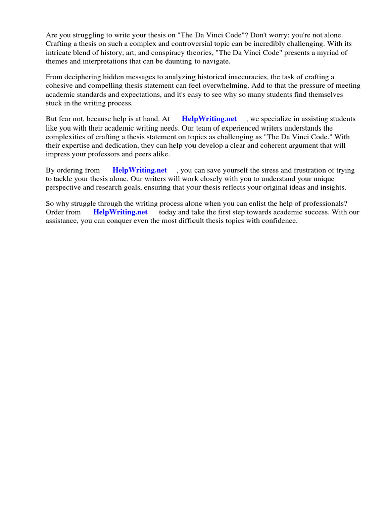 Da Vinci Code Thesis Statement PDF