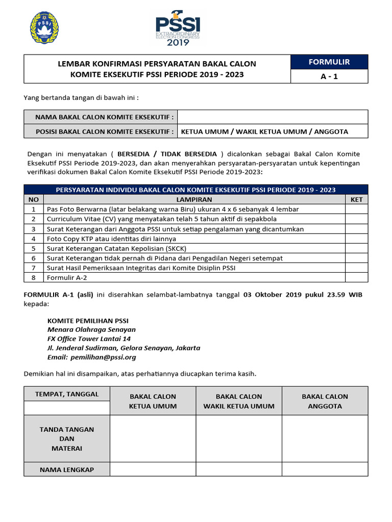 Persyaratan Bakal Calon PSSI 2019-2023 | PDF