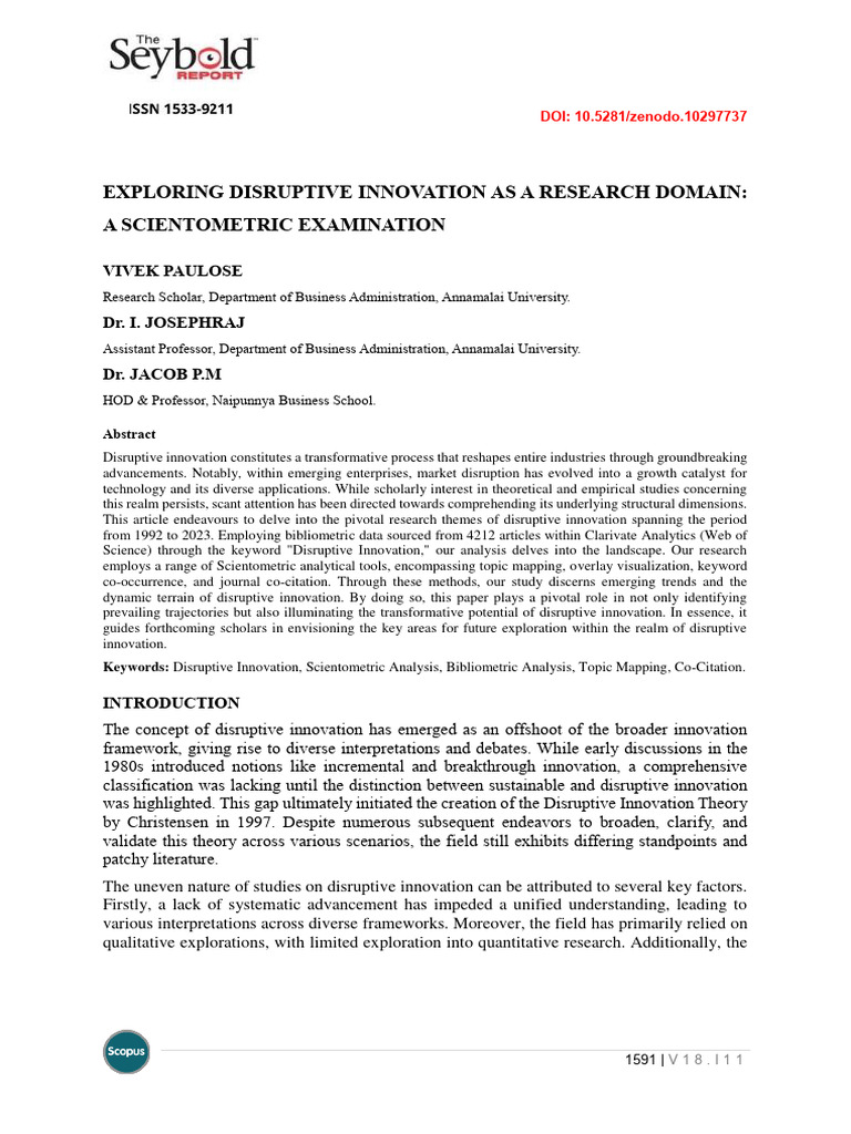 Exploring Disruptive Innovation As A Research Domain: A Scientometric ...
