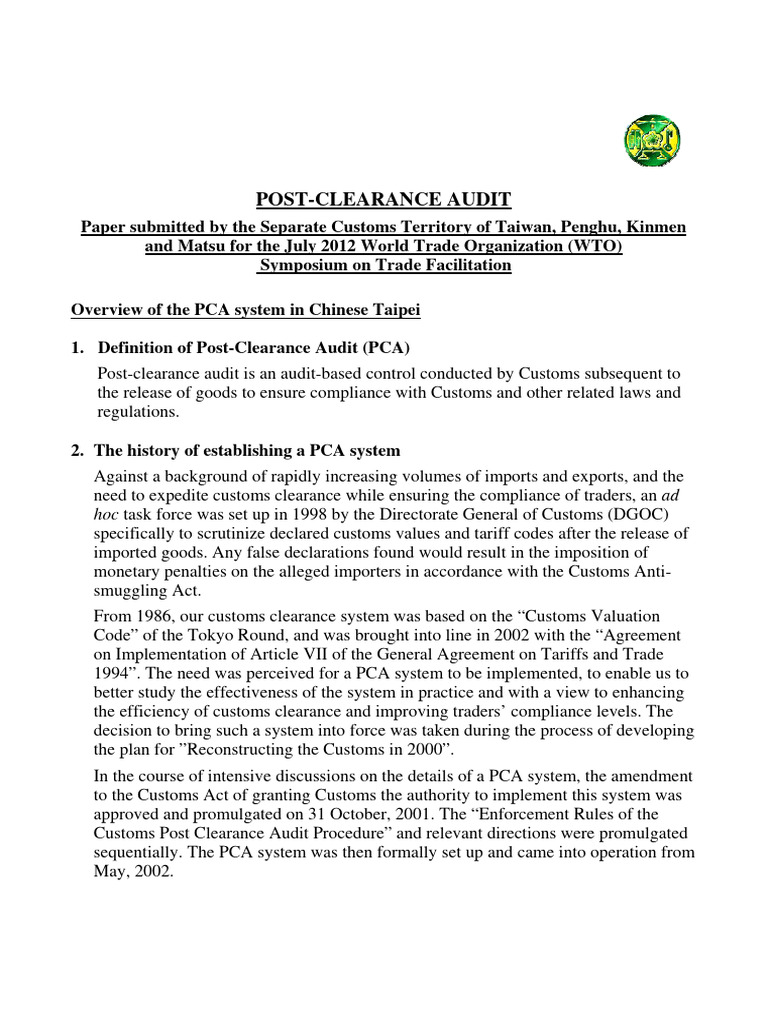 7 5 Chinese Taipei Case Study Of Customs Post Clearance Audit System