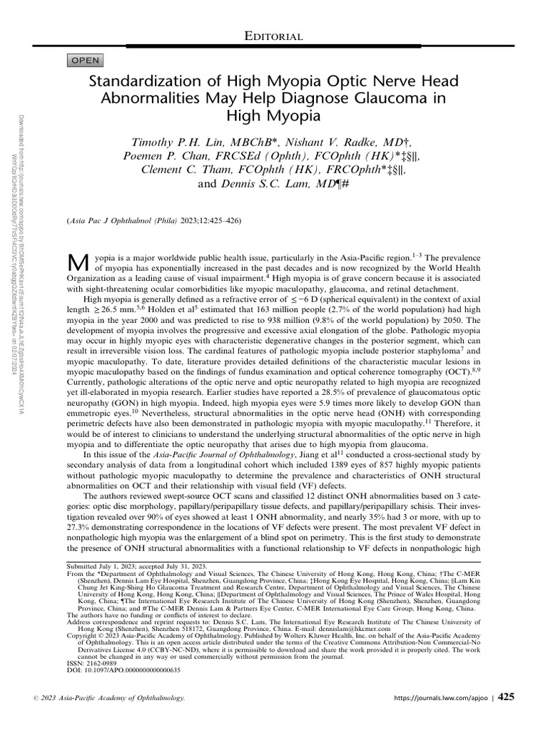 High Myopia and Optic Nerve Abnormalities | PDF | Visual System ...
