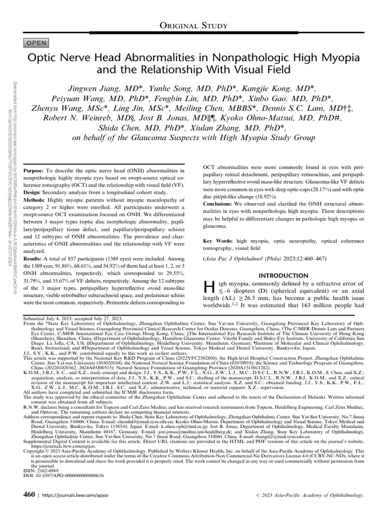 APJO-optic Nerve Head Abnormalities in Nonpathologic.6 | PDF | Retina ...