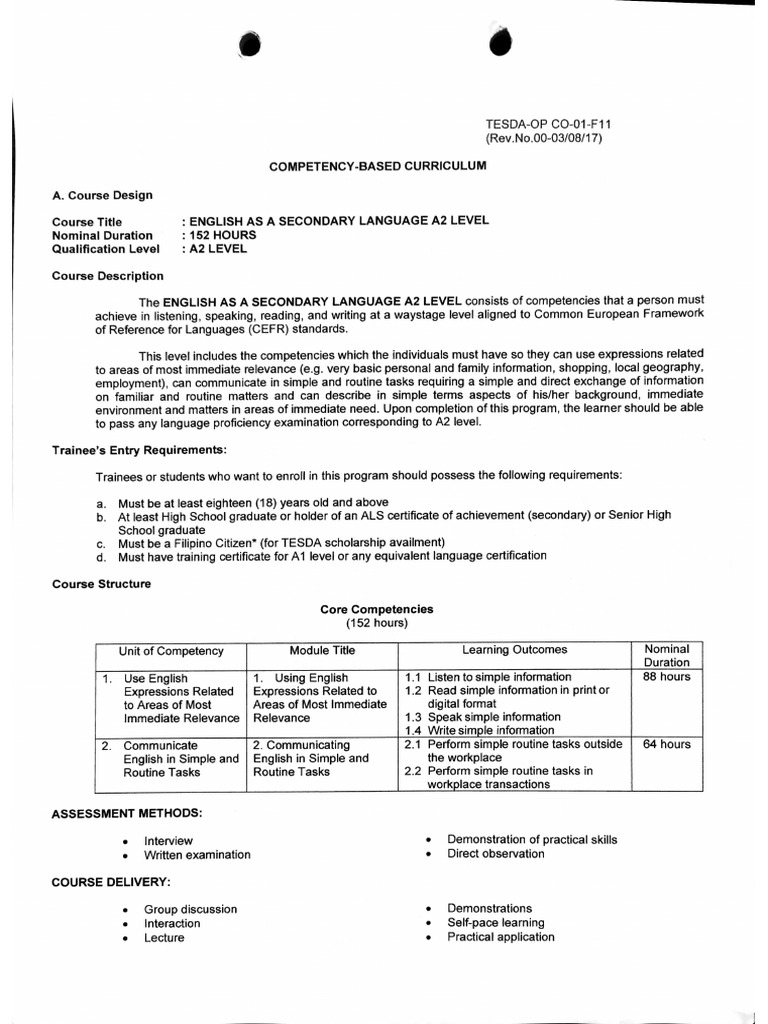 Esl cbc a2 level pdf