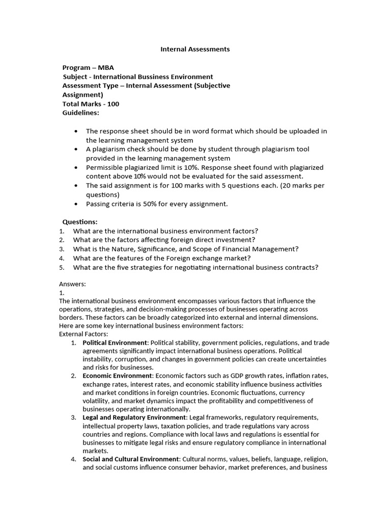 MBA Internal Assessment: Int'l Business Factors | PDF