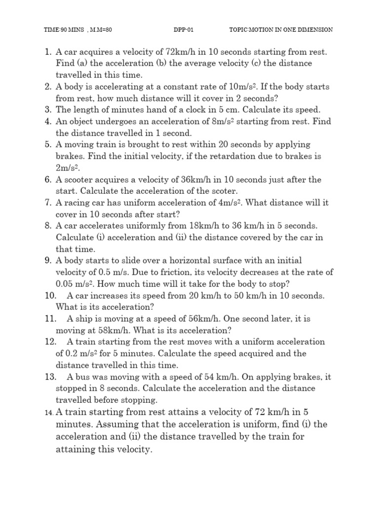 Physics Dpp 1 Motion 1 Pdf