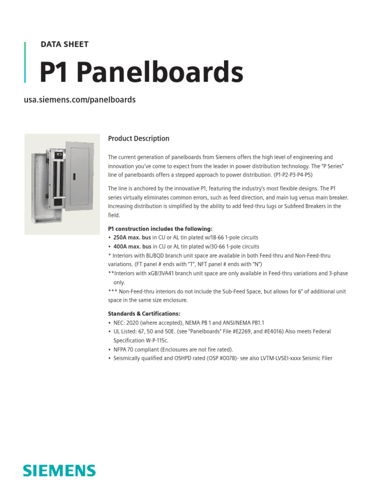 Siemens P1 Panelboards Overview | PDF