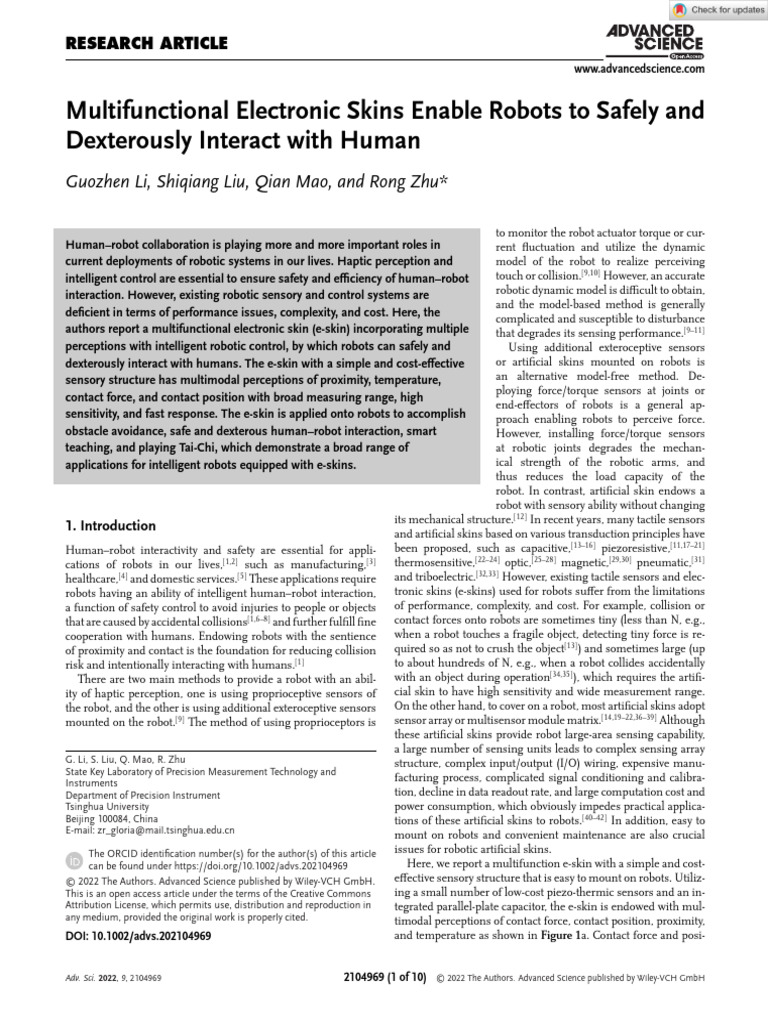 Multifunctional E-Skin for Safe Robot Interaction | PDF | Robotics | Robot