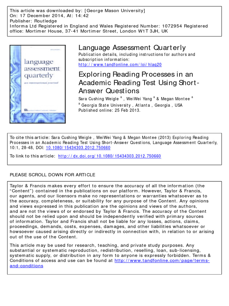 Weigle 2013 | PDF | Reading Comprehension | Intelligence Quotient