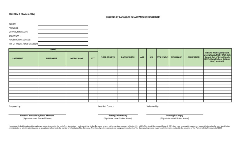 RBI FORM A by Household - Revised 2024 | PDF | Government | Government ...